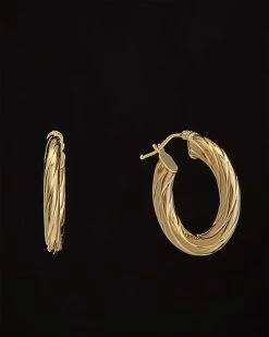 14K Italian Gold Twisted Hoops Women